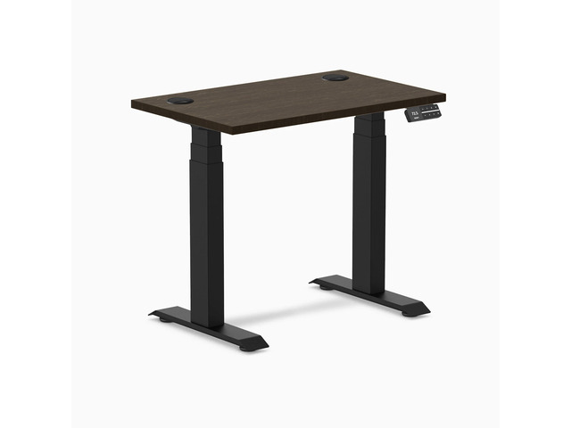 Desky Dual Mini Bamboo Sit Stand Desk - Dark Bamboo / 32 x 20 inches with Grommets / Matte Black