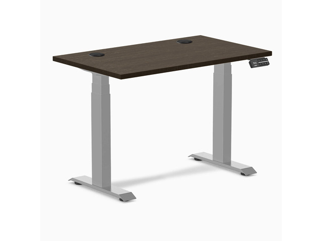 Desky Dual Mini Bamboo Sit Stand Desk - Dark Bamboo / 40 x 24 inches with Grommets / Grey