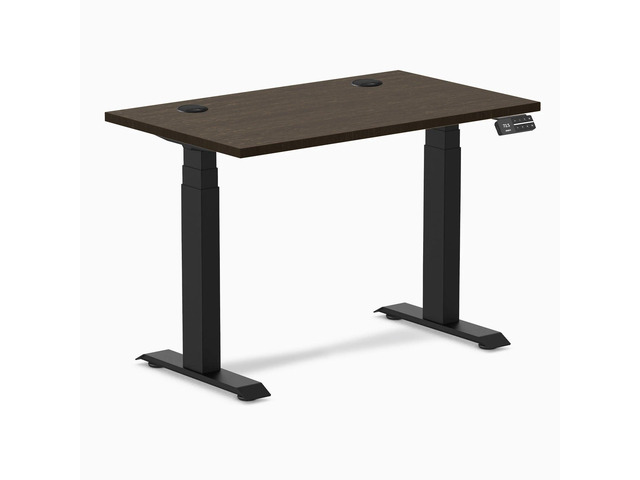 Desky Dual Mini Bamboo Sit Stand Desk - Dark Bamboo / 40 x 24 inches with Grommets / Matte Black