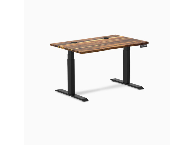Desky Dual Hardwood Sit Stand Desk - Pheasantwood / 48 x 30 inches with Grommets / Matte Black