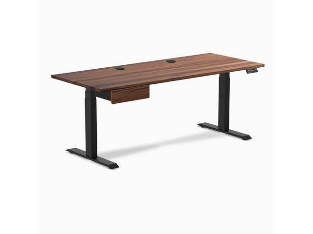 Desky Dual Hardwood Standing Desk With Drawer - Walnut / 72 x 30 inches with Grommets / Matte Black