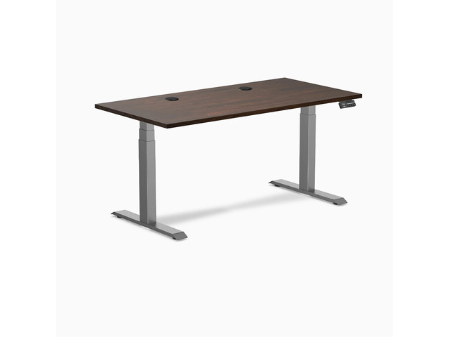 Desky Dual Rubberwood Sit Stand Desk - Dark Walnut / 60 x 30 inches with Grommets / Space Grey