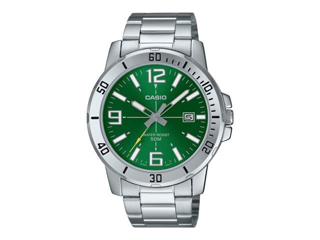 Casio Mens Green Dial Stainless Steel Analog Watch - MTP-VD01D-3BVUDF