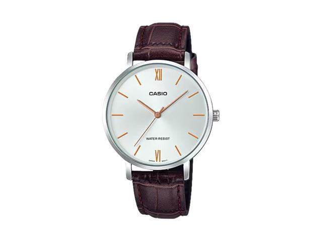 Casio Womens Silver Dial Brown Leather Strap Watch - LTP-VT01L-7B2UDF