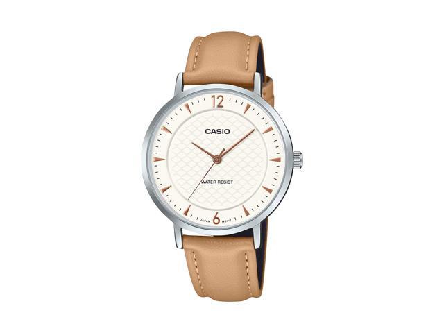 Casio Womens Slim White Dial Leather Analog Watch - LTP-VT04L-7A1DF