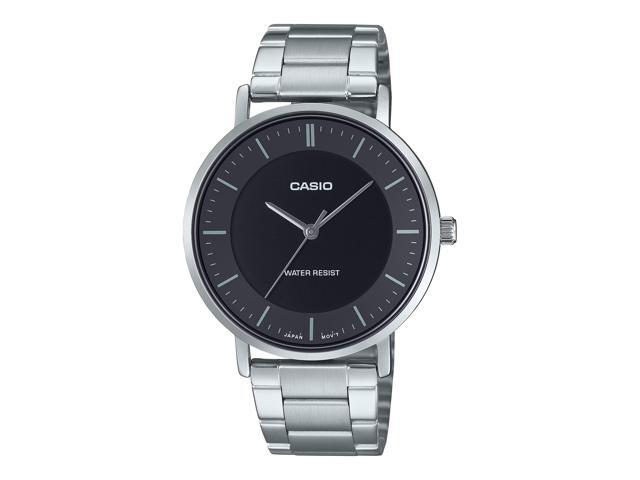 Casio Mens Men's Black Dial Silver Steel Analog Bracelet Watch - MTP-VT04D-1EDF