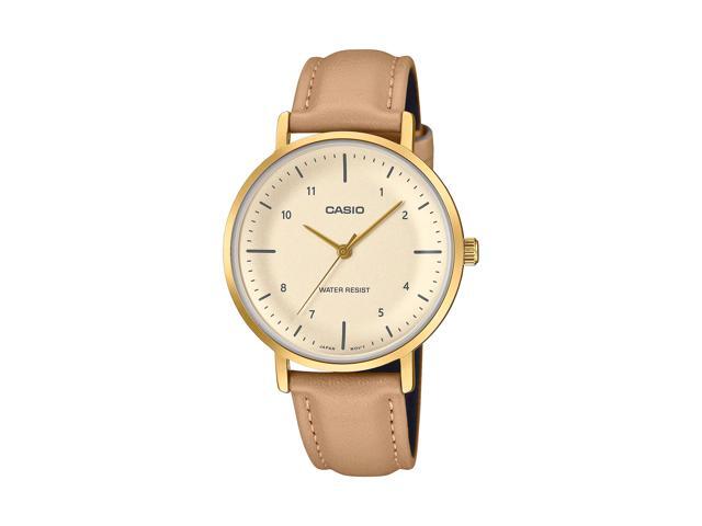 Casio Womens Gold Tone Beige Dial Tan Leather Watch - LTP-VT03GL-4BDF