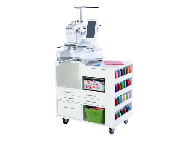 Ava Embroidery Cabinet - Heavy-Duty Sewing Organizer with Custom Cut-Out, Multi-Needle Machine Compatibility, Ample Thread Storage, Locking Casters