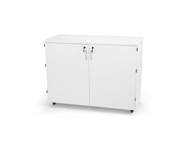 Kangaroo Dingo Storage Cabinet & Cutting Table with 9 Drawers, Expandable Work Surface, Locking Doors, Industrial Casters - Ash White Finish