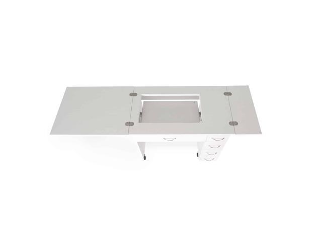 Arrow Sewing Alice Sewing Cabinet Compact Sewing Table with Lift Opening, Storage Shelves & Locking Casters for Sewing and Craft Rooms - Ash White