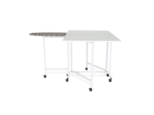 Arrow Sewing Millie Cutting & Ironing Table 2-in-1 Fabric Crafts Station with Fold-Out Leaves, Built-In Ironing Board, Locking Casters, Compact...