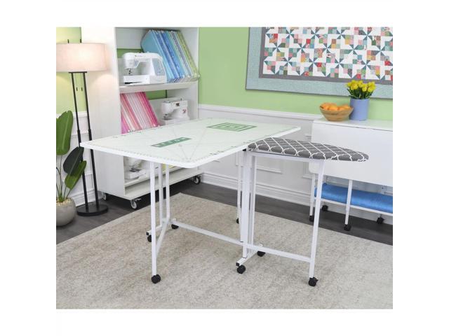 Arrow Sewing Millie Cutting & Ironing Table 2-in-1 Fabric Crafts Station with Fold-Out Leaves, Built-In Ironing Board, Locking Casters, Compact...