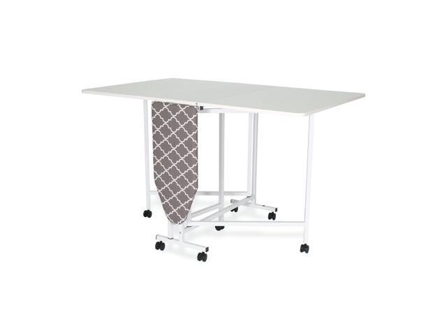 Arrow Sewing Millie Cutting & Ironing Table 2-in-1 Fabric Crafts Station with Fold-Out Leaves, Built-In Ironing Board, Locking Casters, Compact...