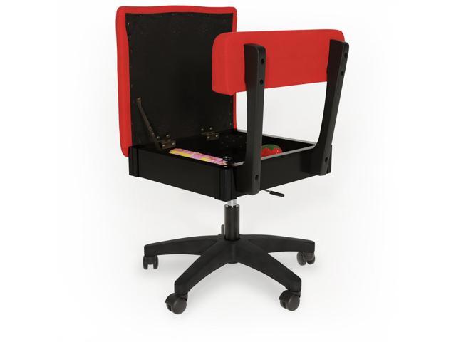 Arrow Sewing Madame Scarlet Hydraulic Sewing Chair with Adjustable Height, Lumbar Support, Hidden Storage, 360° Swivel Base, Heavy-Duty Casters