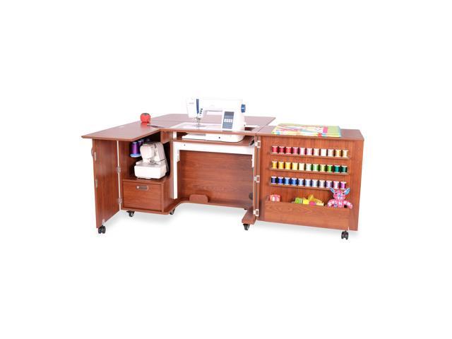 Wallaby Sewing Cabinet with Hydraulic Lift, Extended Workspace, Ample Storage, Locking Doors, Heavy-Duty Casters, Compatible with Acrylic Inserts -...