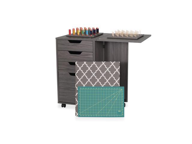 Kiwi Storage Cabinet Multi-Functional Organizer with Removable Ironing Board, Cutting Mat, Soft-Closing Drawers - Gray