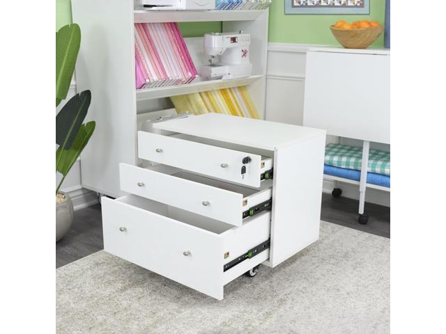 Joey Craft Storage Cabinet with 3-Drawer Sewing Organizer with Locking Casters Adjustable Shelves Ash White Finish
