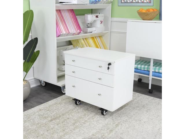Joey Craft Storage Cabinet with 3-Drawer Sewing Organizer with Locking Casters Adjustable Shelves Ash White Finish