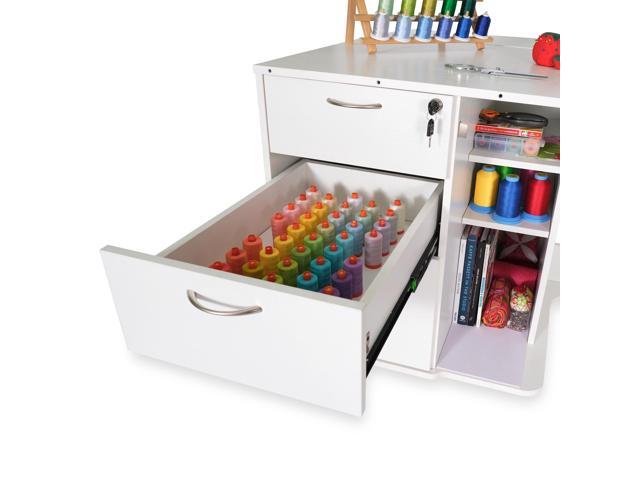 Kangaroo Sydney Hydraulic XL Sewing Cabinet with Extra-Large Lift Opening, Rear and Right Quilt Leaf Extensions - Ash White Finish