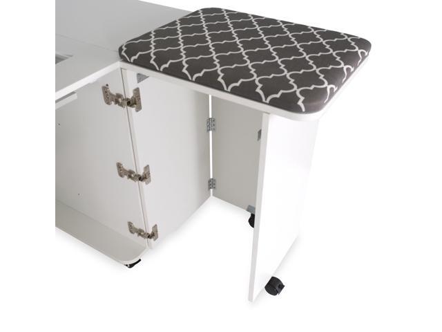 Kangaroo Sydney Hydraulic XL Sewing Cabinet with Extra-Large Lift Opening, Rear and Right Quilt Leaf Extensions - Ash White Finish