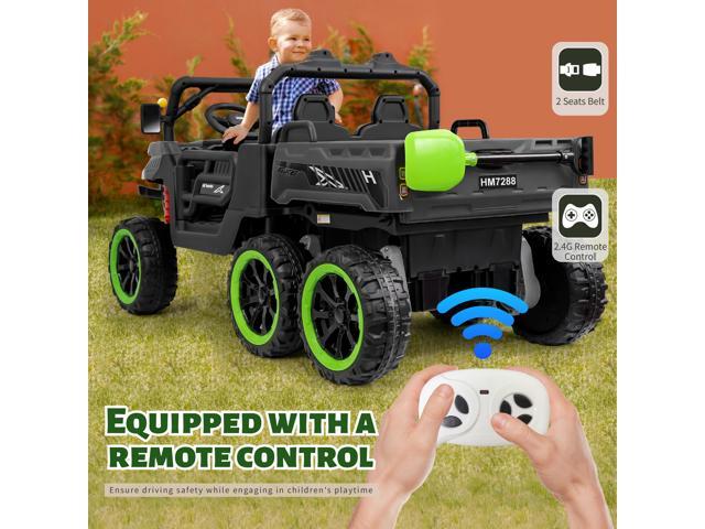 TCARAIWEN Kids 2 Seater Ride on Car 24V Electric Dump Truck 4WD Off-road UTV with Low & High Speeds Remote Control Bluetooth Music LED Lights