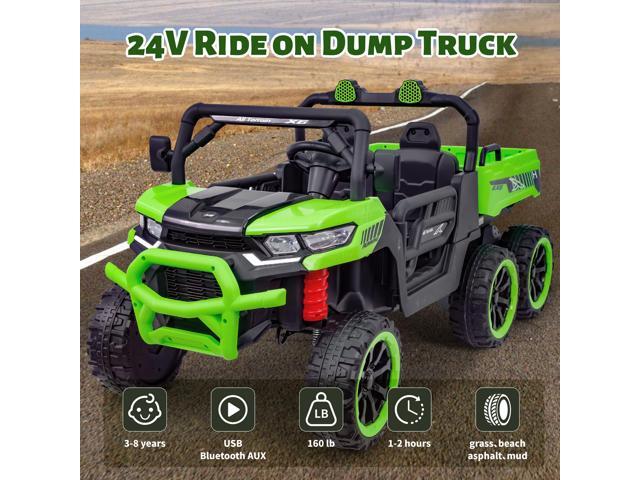 TCARAIWEN Kids 2 Seater Ride on Car 24V Electric Dump Truck 4WD Off-road UTV with Low & High Speeds Remote Control Bluetooth Music LED Lights
