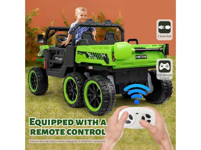 TCARAIWEN Kids 2 Seater Ride on Car 24V Electric Dump Truck 4WD Off-road UTV with Low & High Speeds Remote Control Bluetooth Music LED Lights