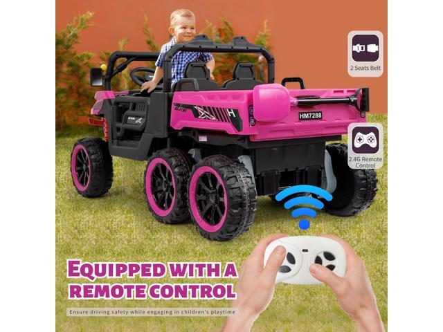 TCARAIWEN Kids 2 Seater Ride on Car 24V Electric Dump Truck 4WD Off-road UTV with Low & High Speeds Remote Control Bluetooth Music LED Lights