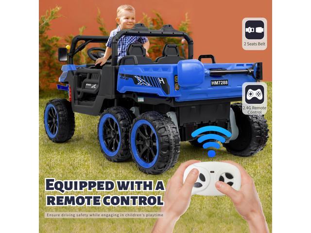 TCARAIWEN Kids 2 Seater Ride on Car 24V Electric Dump Truck 4WD Off-road UTV with Low & High Speeds Remote Control Bluetooth Music LED Lights
