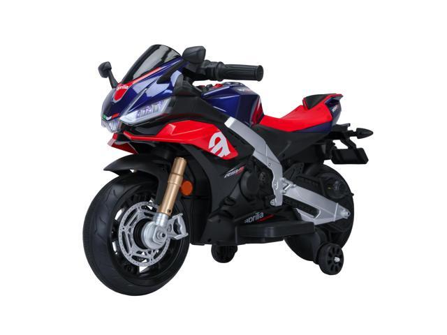 TCARAIWEN 12V Kids Ride on Motorcycle Battery Powered 1-5 Years Old Motorbike Toy w/Bluetooth Music LED Lights Training Wheels Blue