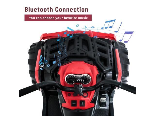TCARAIWEN 24V Kids Ride on ATV 6mph Electric Power Wheels Quad Car with 2 Speeds Bluetooth Music LED Red