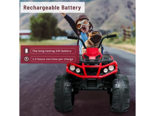 TCARAIWEN 24V Kids Ride on ATV 6mph Electric Power Wheels Quad Car with 2 Speeds Bluetooth Music LED Red