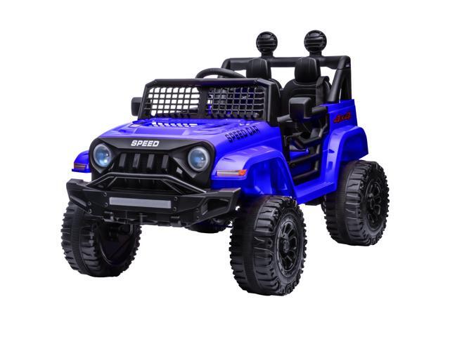 TCARAIWEN 12V Kids Car Ride on Jeep 2*55W Motors Electric Battery Power Wheels with Remote Control Bluetooth Music Blue