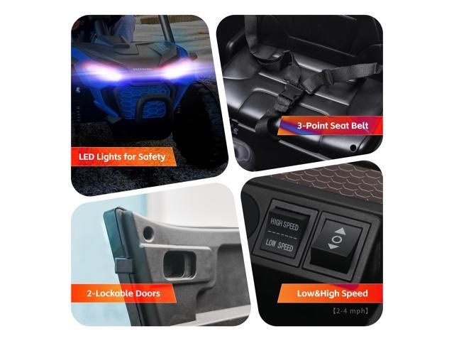 TCARAIWEN 12V Kids Ride on UTV Electric Power Wheels Toy Quad Car with Remote Control High & Low Speed LED Lights Blue