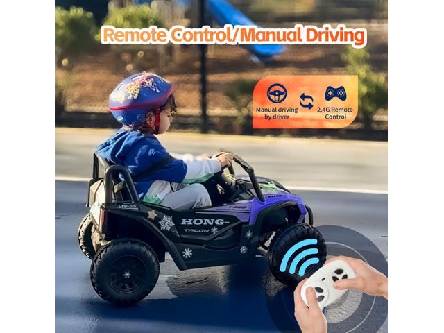 TCARAIWEN 12V Kids Ride on UTV Electric Power Wheels Toy Quad Car with Remote Control High & Low Speed LED Lights Blue