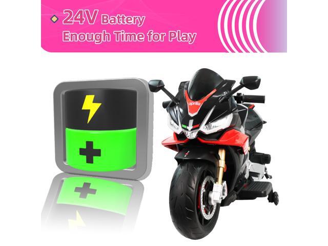 TCARAIWEN Aprilia Licensed 24V Kids Electric Motorcycle 6mph Dirt Bike Ride on Motorbike LED Lights Bluetooth Music
