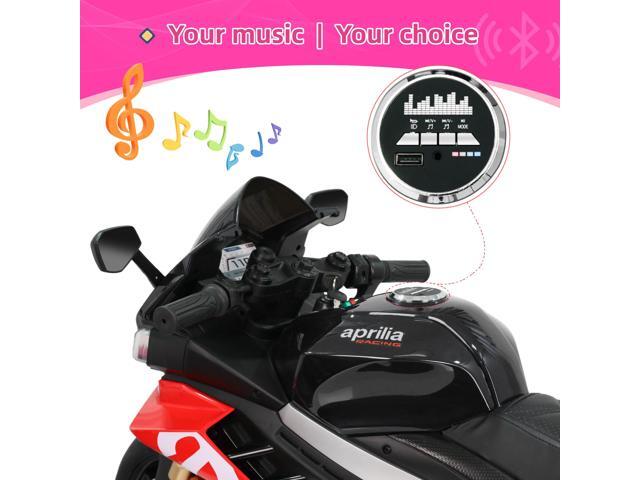 TCARAIWEN Aprilia Licensed 24V Kids Electric Motorcycle 6mph Dirt Bike Ride on Motorbike LED Lights Bluetooth Music