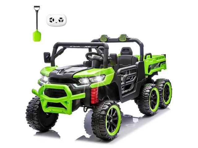 TCARAIWEN Kids 2 Seater Ride on Car 24V Electric Dump Truck 4WD Off-road UTV with Low & High Speeds Remote Control Bluetooth Music LED Lights