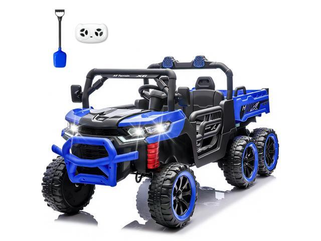 TCARAIWEN Kids 2 Seater Ride on Car 24V Electric Dump Truck 4WD Off-road UTV with Low & High Speeds Remote Control Bluetooth Music LED Lights