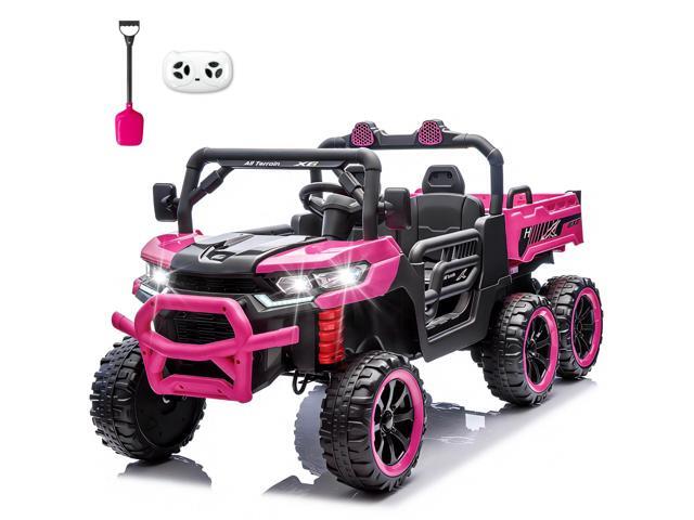 TCARAIWEN Kids 2 Seater Ride on Car 24V Electric Dump Truck 4WD Off-road UTV with Low & High Speeds Remote Control Bluetooth Music LED Lights