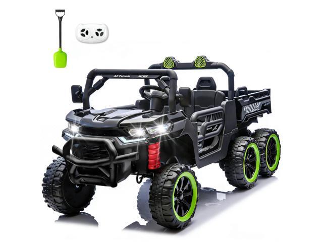 TCARAIWEN Kids 2 Seater Ride on Car 24V Electric Dump Truck 4WD Off-road UTV with Low & High Speeds Remote Control Bluetooth Music LED Lights