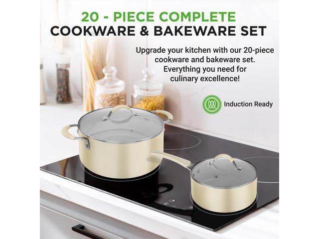 NutriChef 20pc Nonstick Cookware & Bakeware Set - NCCW20SBG - White