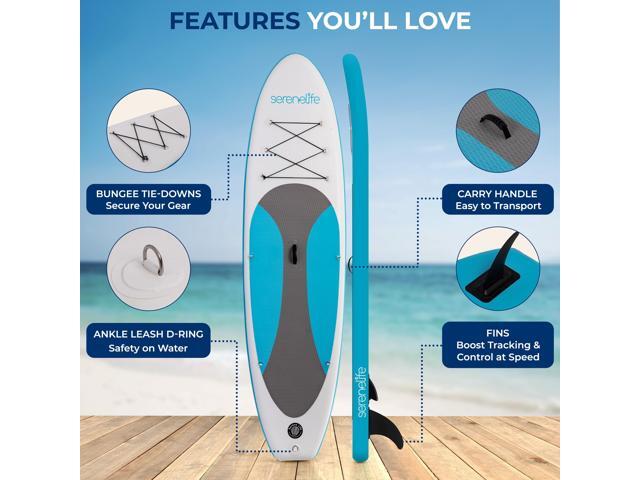 SereneLife 116 Inflatable SUP - Family Stand Up Paddle Board for 2 Adults and One Child - 35 Wide Stable Design with Non-Slip EVA Deck Pad, Premium...