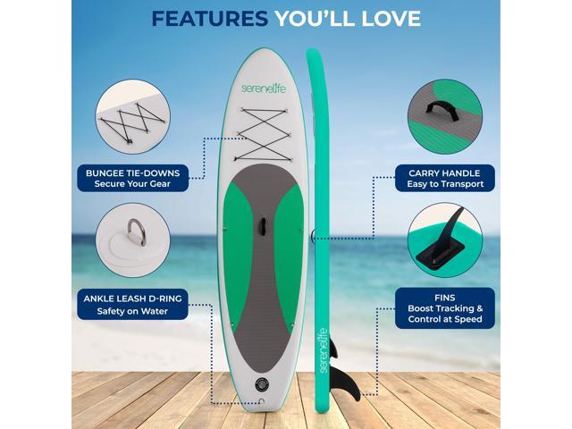 SereneLife Inflatable Stand Up Paddle Board with Premium SUP Accessories, Wide Stable Design, Non-Slip EVA Deck Pad for Youth and Adults