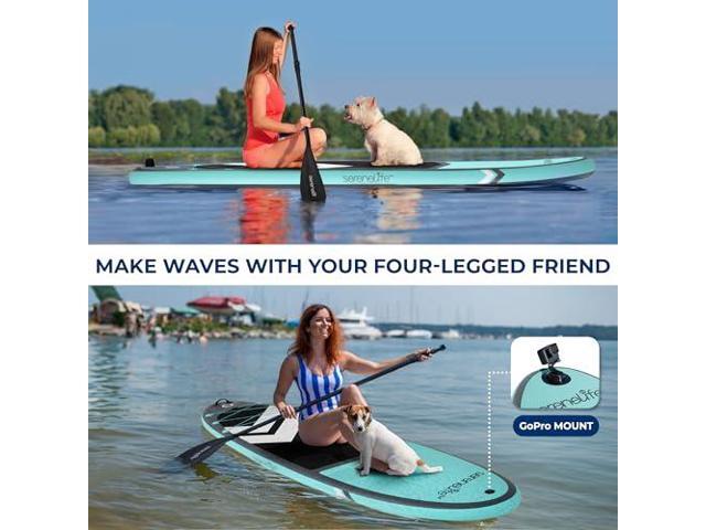 SereneLife 11 Inflatable SUP - Pet-Friendly Stand-Up Paddle board for Adults and Pet Ride Alongs - 35 Wide Stable Design with Non-Slip EVA Deck...