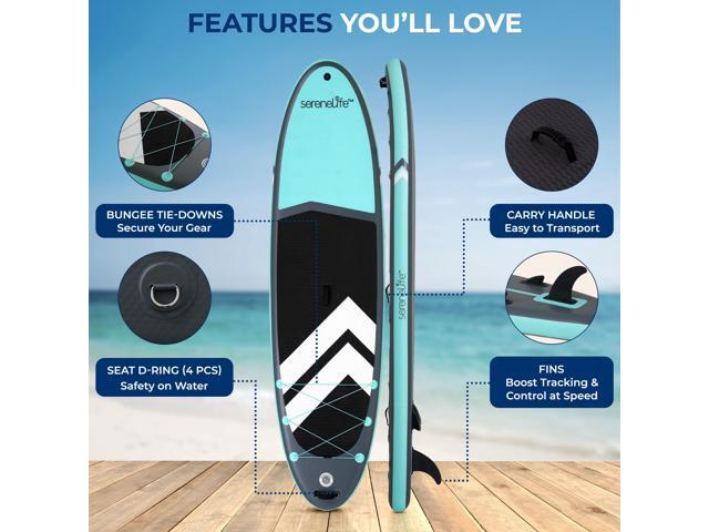 SereneLife 11 Inflatable SUP - Pet-Friendly Stand-Up Paddle board for Adults and Pet Ride Alongs - 35 Wide Stable Design with Non-Slip EVA Deck...