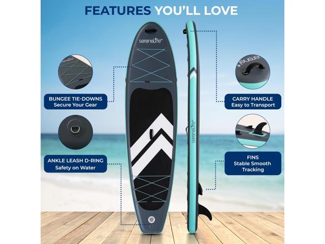 SereneLife 106 Inflatable Stand Up Paddle Board with Premium SUP Accessories - 33 Wide Stable Design with Non-Slip EVA Deck Pad for Youth and...