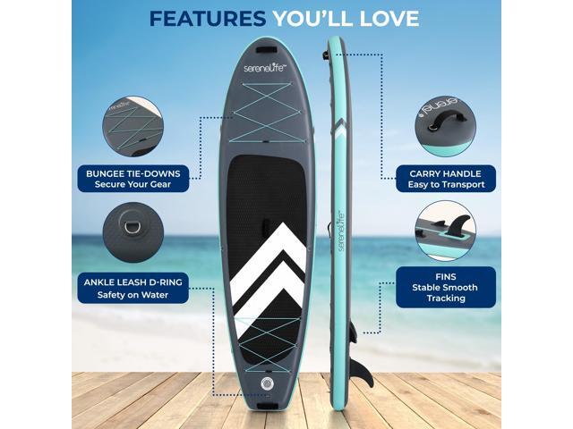 SereneLife 10 Inflatable Stand Up Paddle Board with Premium SUP Accessories - 33 Wide Stable Design with Non-Slip EVA Deck Pad for Youth and...