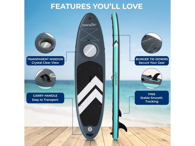SereneLife 106 Inflatable Stand-Up Paddle Board with Window - 32 Wide Stable Design with Non-Slip EVA Deck Pad, Premium SUP Accessories and GoPro...