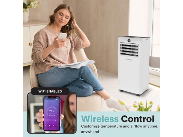 SereneLife SLPAC103W Portable Air Conditioner-1000 BTU (Ashrae) Compact Cooling Unit with WiFi Function, Includes Window Mount Kit (Gray)